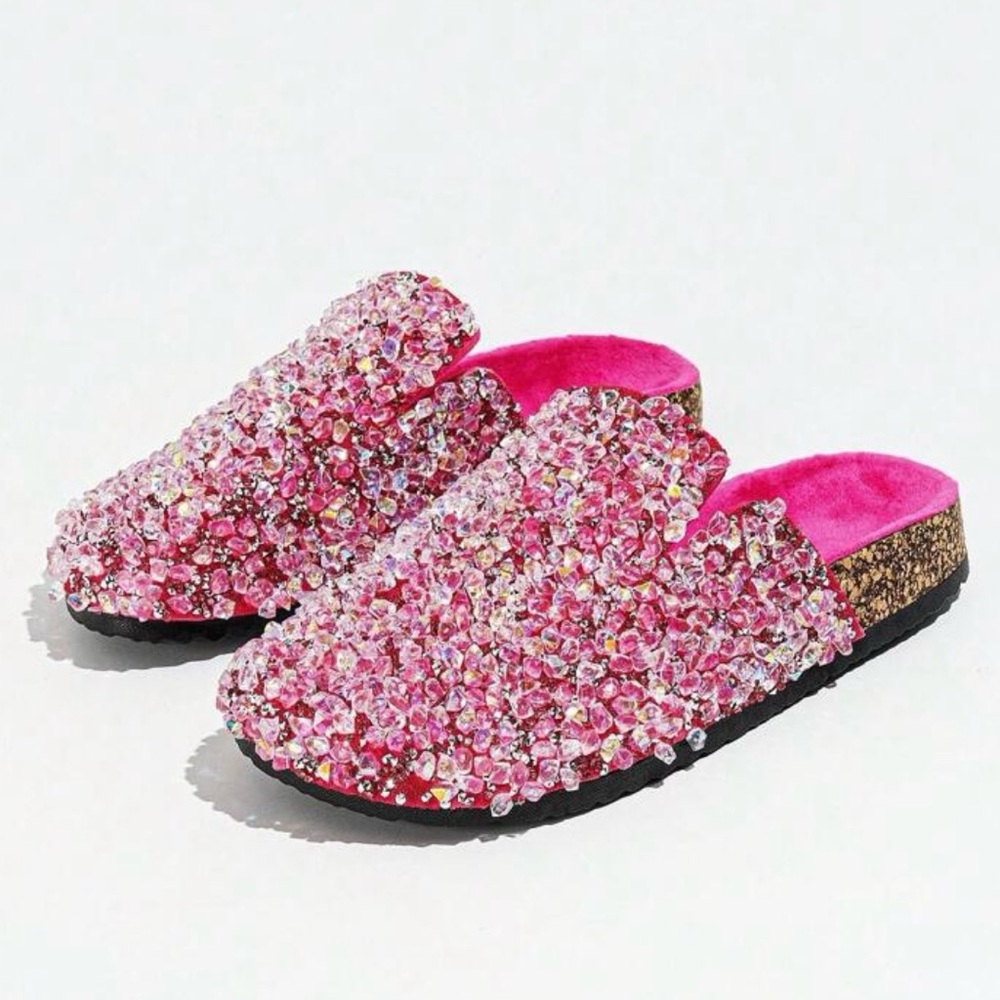 Pink Crystal Embellished Slip-On Shoes